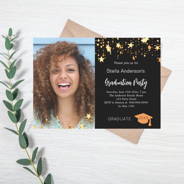 Invitación Fiesta de graduación de fotos de estrellas de oro  (Subido por el creador)