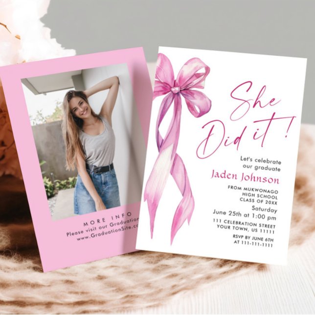 Invitación Fiesta de graduación de fotos de la cinta rosa ros (Subido por el creador)
