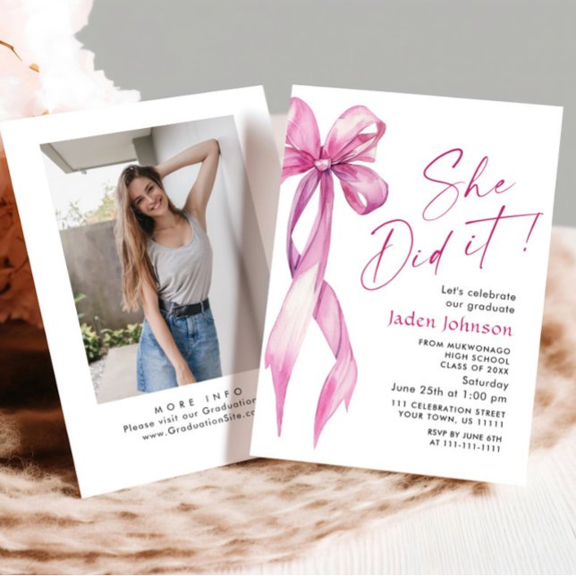 Invitación Fiesta de graduación de fotos de la cinta rosa ros (Subido por el creador)