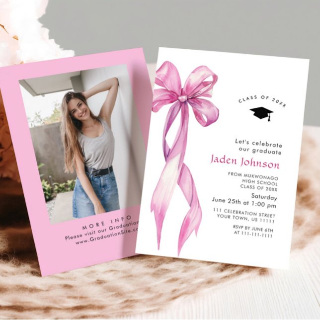Invitación Fiesta de graduación de fotos de la cinta rosa ros (Subido por el creador)