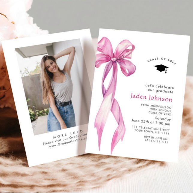 Invitación Fiesta de graduación de fotos de la cinta rosa ros (Subido por el creador)