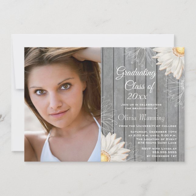 Invitación Fiesta de graduación de fotos de margarita blanca  (Anverso)