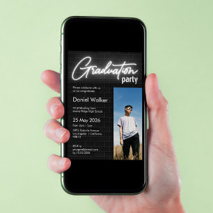 Invitación Fiesta de graduación de fotos de neón de pared bla