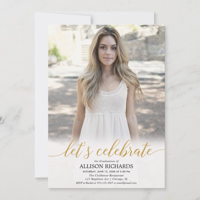 Invitación Fiesta de graduación de fotos de oro blanco, celeb (Anverso)