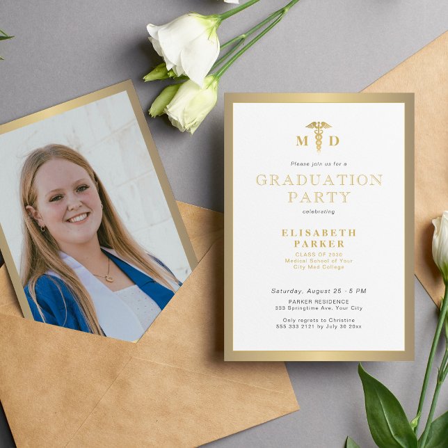 Invitación Fiesta de graduación de fotos de oro elegante de 2 (Subido por el creador)
