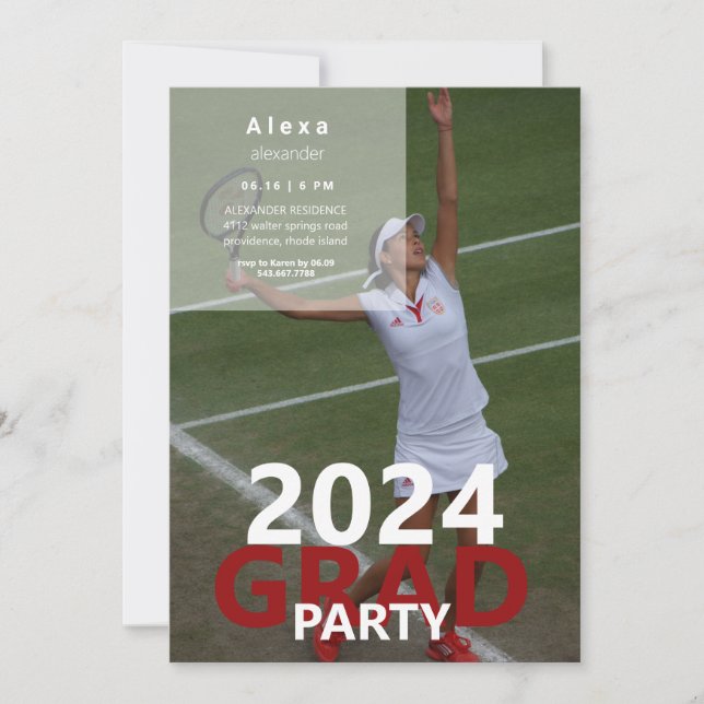 Invitación Fiesta de graduación de fotos de tenis 2024 (Anverso)