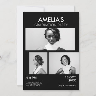 Invitación Fiesta de graduación de fotos elegante en blanco y