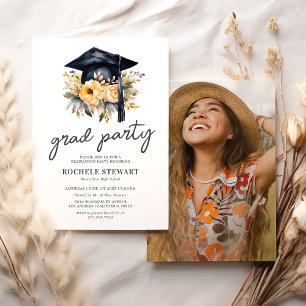 Invitación Fiesta de Graduación de Fotos Florales Amarillas E