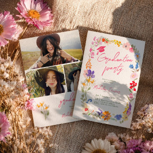 Invitación Fiesta de Graduación de Fotos Florales Boho Wildfl
