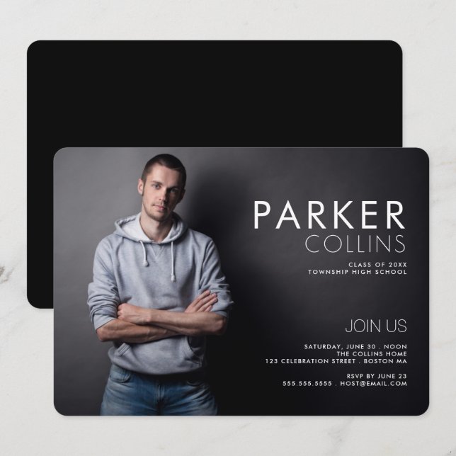 Invitación Fiesta de graduación de fotos moderna de Clean Lin (Anverso / Reverso)