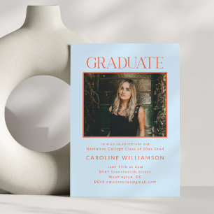 Invitación Fiesta de Graduación de Fotos Modernas Naranja Azu