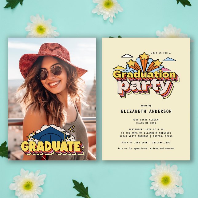 Invitación Fiesta de graduación de fotos retro colorida (Subido por el creador)