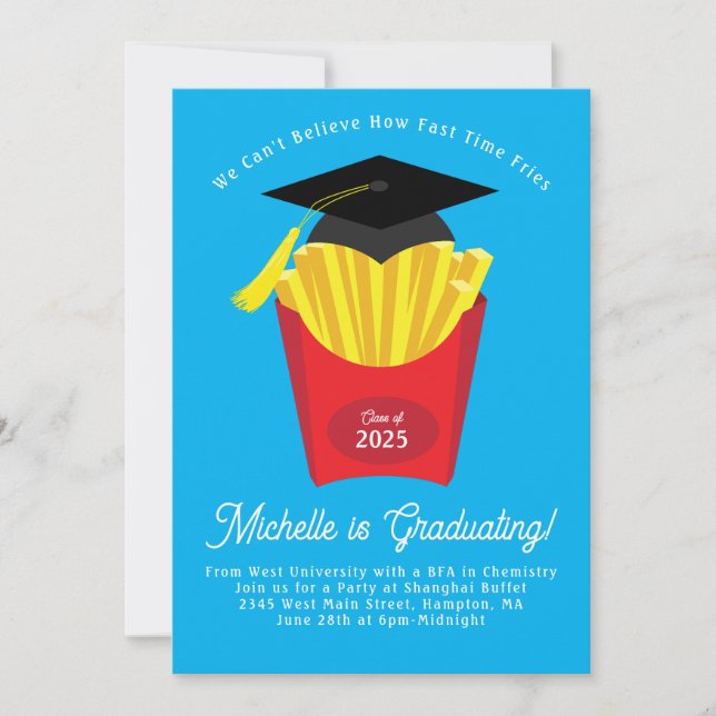 Invitación Fiesta de Graduación de Fries Francesas de comida  (Anverso)