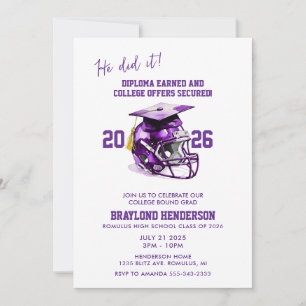 Invitación Fiesta de Graduación de Fútbol Americano Morado
