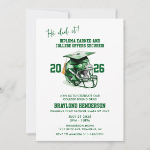 Invitación Fiesta de Graduación de Fútbol Americano Verde