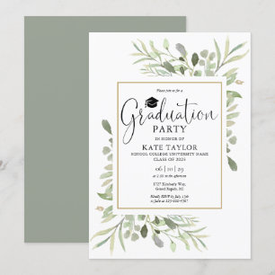 Invitación Fiesta de Graduación de Geometría Dorada y Verdor
