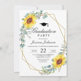Invitación Fiesta de graduación de girasoles y eucalipto con 
