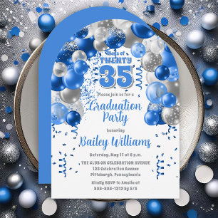 Invitación Fiesta de Graduación de Globos de Celebración Azul