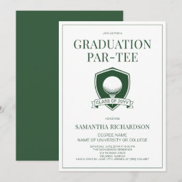 Invitación Fiesta de graduación de golf elegante verde y blan