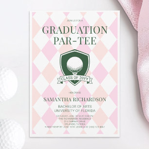 Invitación Fiesta de Graduación de Golf Preppy Rosa y Verde M