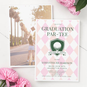 Invitación Fiesta de Graduación de Golf Rosa y Verde Foto Mod