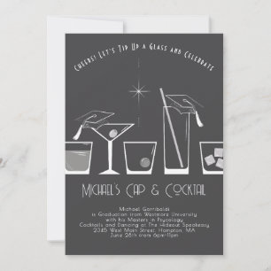 Invitación Fiesta de Graduación de Gorra y Cóctel Gris