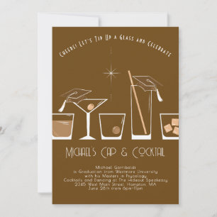 Invitación Fiesta de Graduación de Gorra y Cóctel Marrón