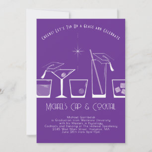 Invitación Fiesta de Graduación de Gorra y Cóctel Morado