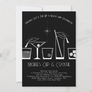 Invitación Fiesta de Graduación de Gorra y Cóctel Negra