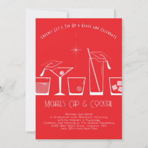 Invitación Fiesta de Graduación de Gorra y Cóctel Rojo