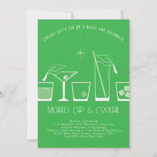 Invitación Fiesta de Graduación de Gorra y Cóctel Verde