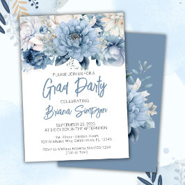 Invitación Fiesta de Graduación de Grado Floral Azul Dusty