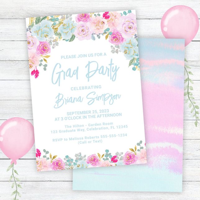 Invitación Fiesta de Graduación de Grado Púrpura Rosa Azul (Subido por el creador)