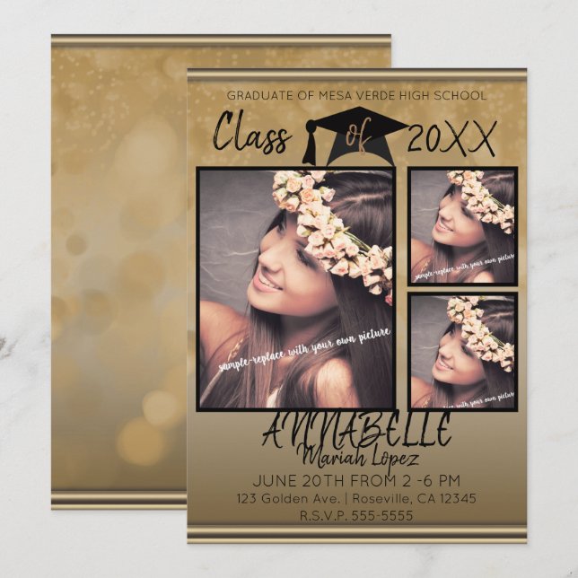 Invitación Fiesta de graduación de Graduado de Espuma Negra d (Anverso / Reverso)