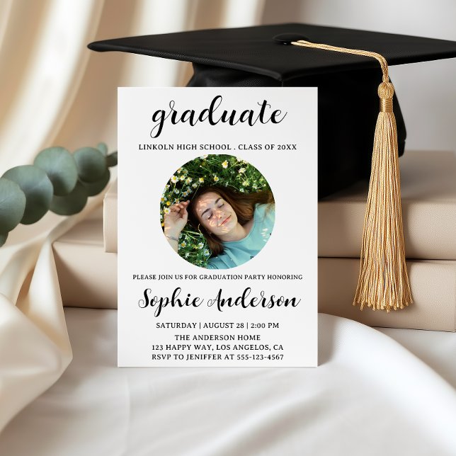 Invitación Fiesta de Graduación de Guión Sofisticado con Foto (Subido por el creador)