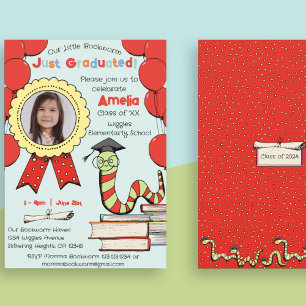 Invitación Fiesta de Graduación de Gusano de Libro Colorido c