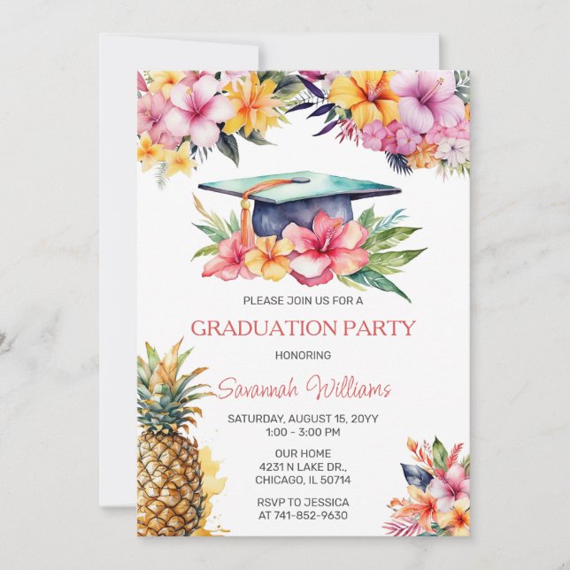 Invitación Fiesta de Graduación de Hawái Cumpleaños (Anverso)