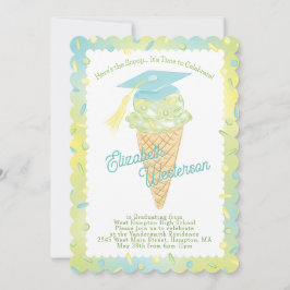Invitación Fiesta de Graduación de Helado Verde Azul