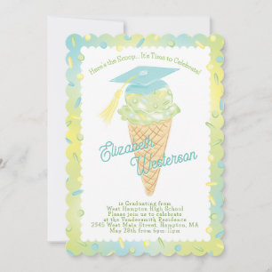 Invitación Fiesta de Graduación de Helado Verde Azul