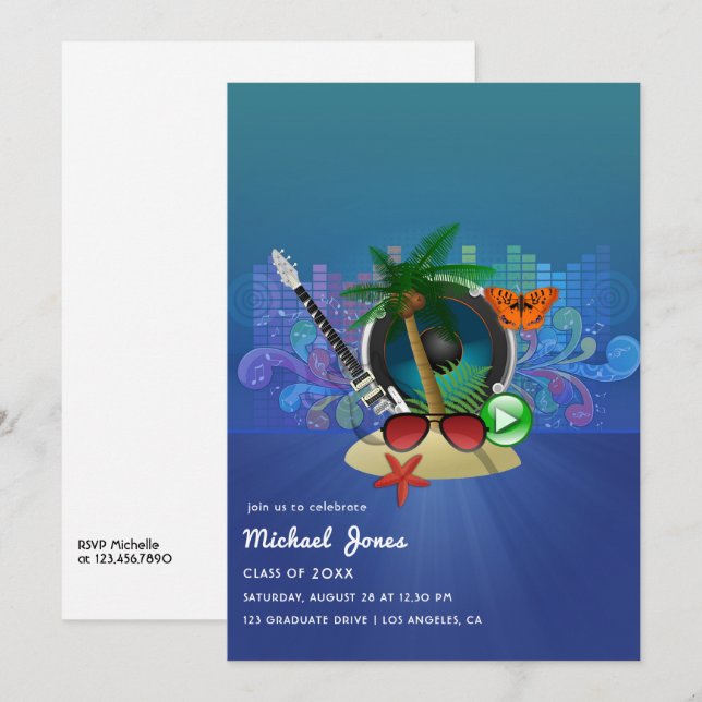 Invitación Fiesta de graduación de Isla del Festival de Músic (Anverso / Reverso)