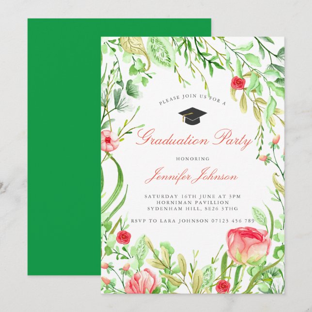Invitación Fiesta de Graduación de Jardín de Flores Silvestre (Anverso / Reverso)