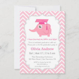 Invitación Fiesta de Graduación de Kinder Elefante Rosa