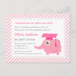 Invitación Fiesta de Graduación de Kinder Elefante Rosa