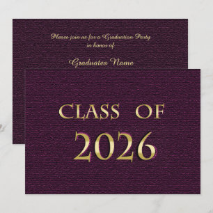 Invitación Fiesta de Graduación de la Clase de 2026 de Morado
