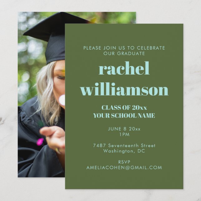 Invitación Fiesta de Graduación de la Clase de 2026 en Verde  (Anverso / Reverso)