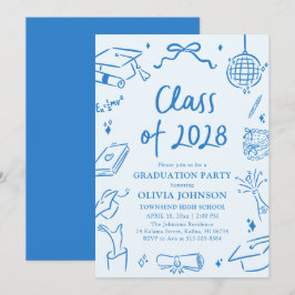 Invitación Fiesta de Graduación de la Clase de 2028 Dibujada 