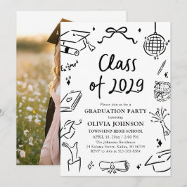 Invitación Fiesta de Graduación de la Clase de 2029 Dibujada 