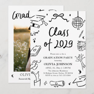 Invitación Fiesta de Graduación de la Clase de 2029 Dibujada