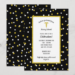 Invitación Fiesta de graduación de la enfermera Black Gold, g