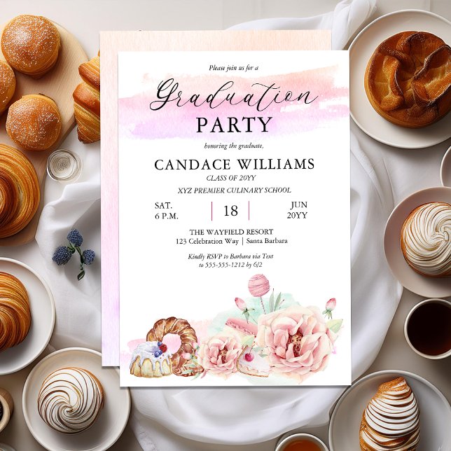 Invitación Fiesta de graduación de la escuela culinaria de pa (Patisserie Culinary School Graduation Party Invitation for Print and/or Digital Download)